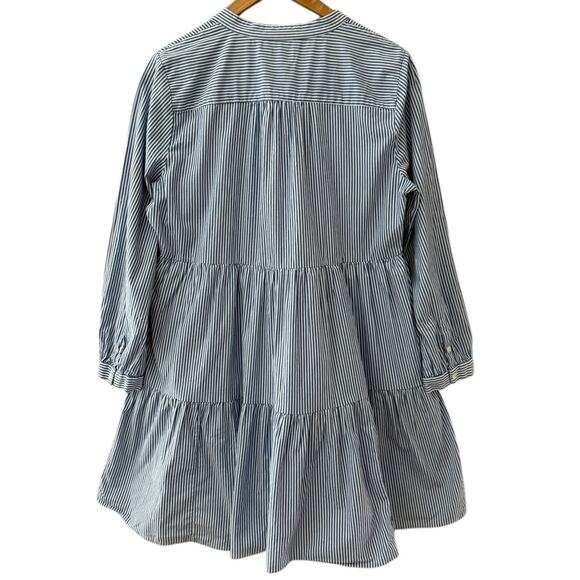 J. Crew Blue/White Striped Stretch Cotton Poplin Tiered Dress Pockets Size Large - Picture 4 of 11